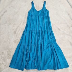 Magari Italian Cotton Blend Sleeveless Tiered Maxi Dress in Bright Blue Summer